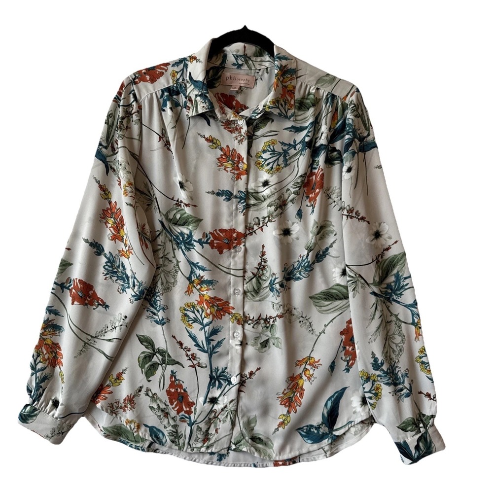 Philosophy Floral Long Sleeve‎ Button Up Shirt M Botanical Boho Chic Wildflower